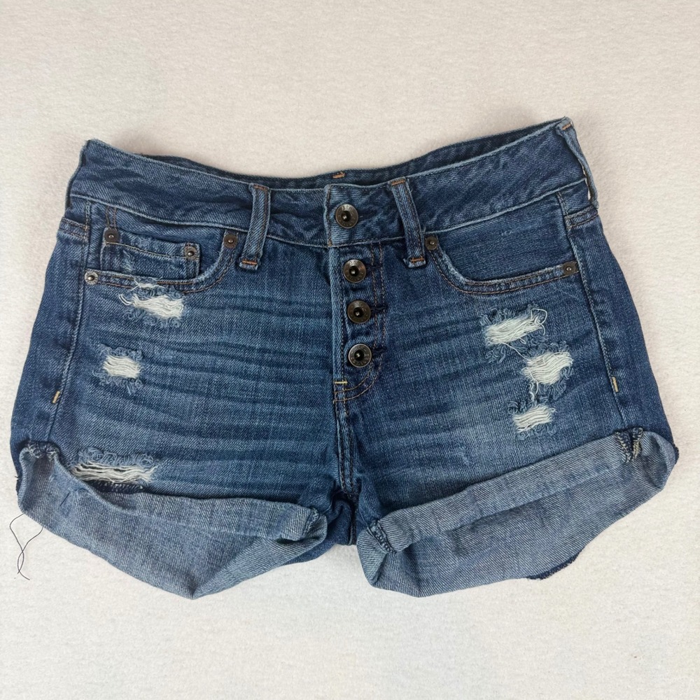Abercrombie & Fitch Distressed Button Fly Denim Shorts Blue Womens Size 24 00